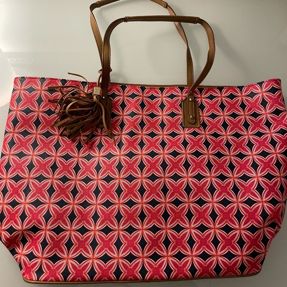 Stella & Dot How Does She Do It Tote Womens Red Blue Tote Bag